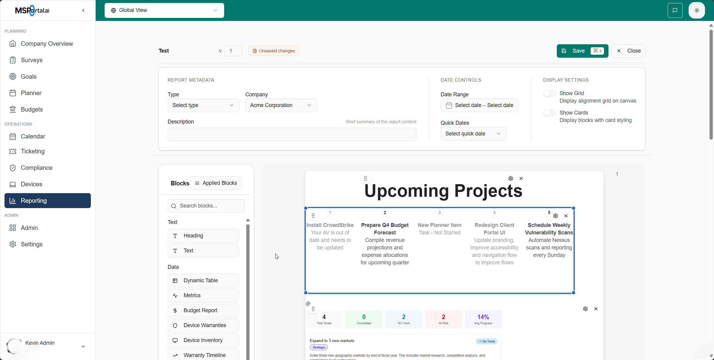 Report template preview